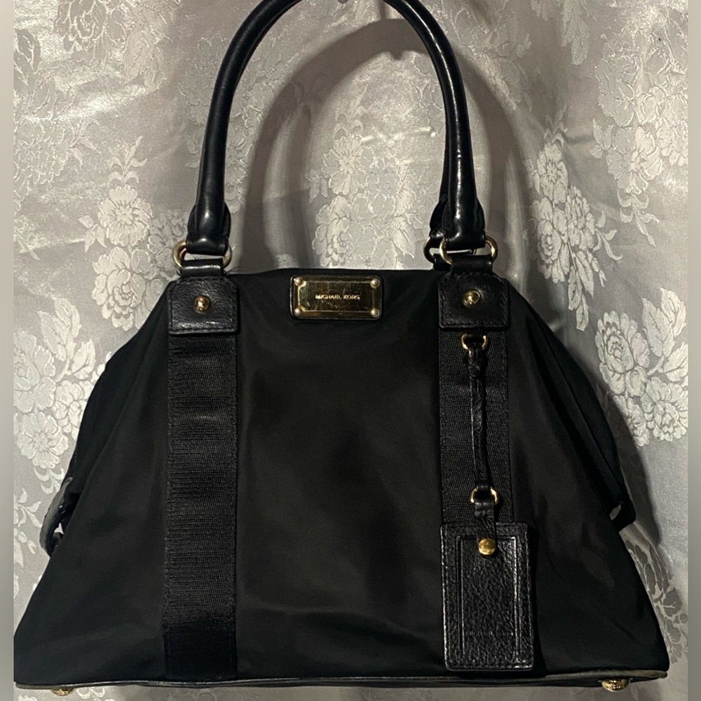 Michael Kors Nylon Duffle Weekender Satchel Bag, Durable Black Leather Trim